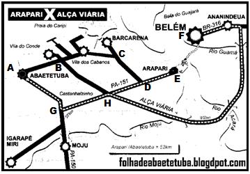 20 Segundo o mapa abaixo, a quantidade de diferentes caminhos para se ir de Abaetetuba a Belém pelo Arapari ou pela