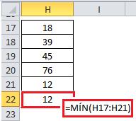 Tabela 17 Exemplos de Função MÁXIMO MÍNIMO: Obtém o menor número da matriz selecionada =MIN(G17:G21) O valor exibido será o menor da área selecionada, no exemplo abaixo o retornado será o 12 Tabela