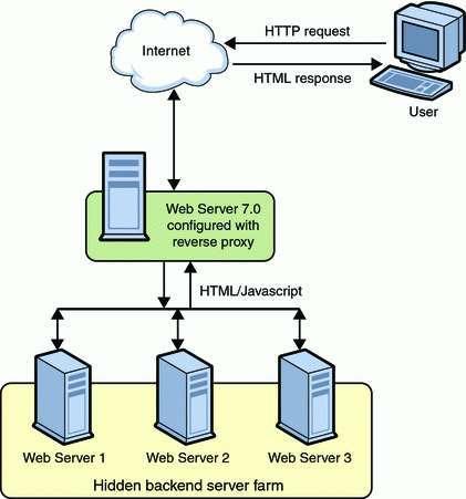 repassa o tráfego de rede recebido para um conjunto de servidores, tornando-o a única interface para as requisições externas Por exemplo, um proxy reverso pode ser usado para balancear a carga de um