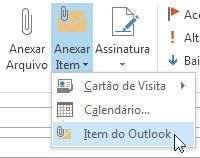 Anexar um item do Outlook a uma mensagem Você pode anexar item do Outlook, como outras mensagens de email, tarefas, contatos ou itens de calendário, a uma mensagem Essa é a maneira mais fácil de