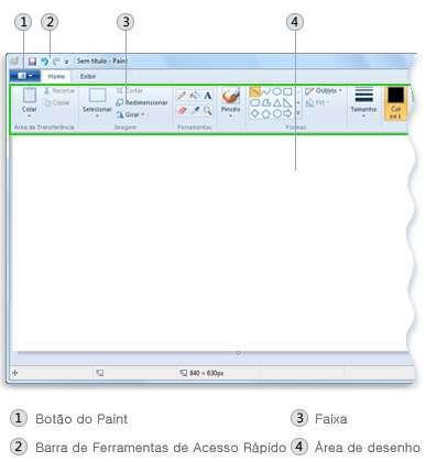 1 As Partes do Paint Para abrir o Paint, clique no botão Iniciar, em Todos os Programas, em Acessórios e em Paint Ao iniciar o Paint, você verá uma janela vazia As ferramentas de desenho e pintura
