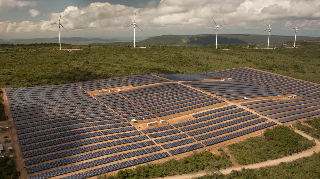 Primeira usina híbrida do Brasil Capacidade instalada total: 91 MW Fontes dos ventos: 80 MW Fontes solar: