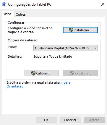 Na janela Configurações do Tablet PC clique em Instalação Aparecerá uma tela branca com instruções como na imagem abaixo.