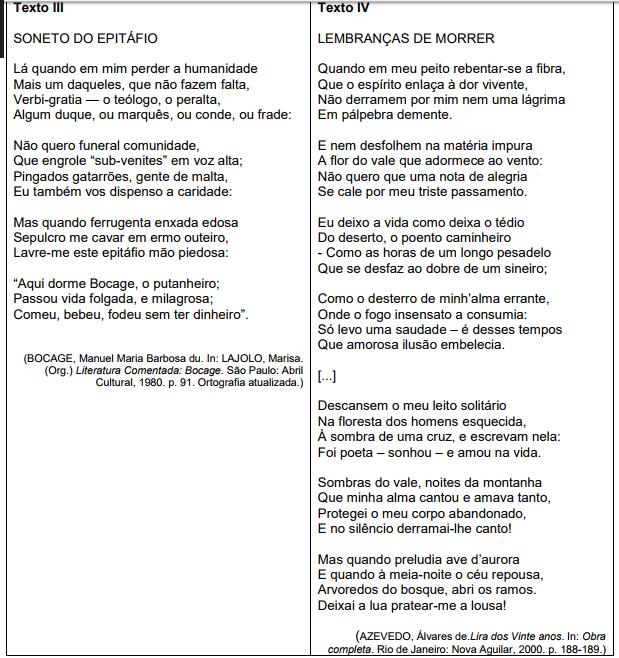Questão 10 Em que aspecto se assemelham as conclusões dos poemas de Gregório de Matos (texto I) e Manuel Bandeira (texto II)?