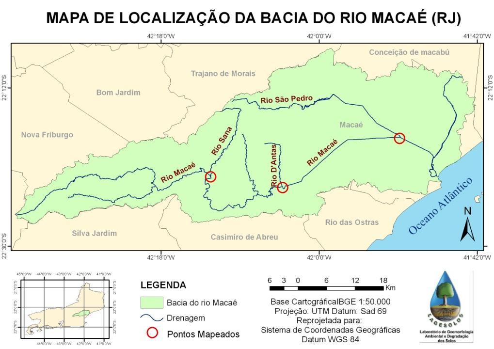 Figura 1: Mapa de Localização das confluências mapeadas na bacia do rio Macaé (RJ). 2.