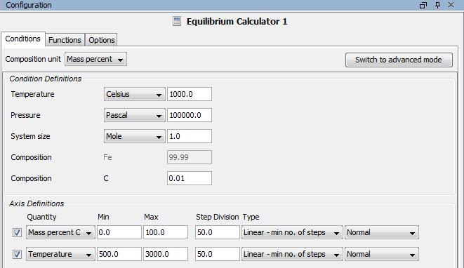 Axis definition (no Equilibrium Calculator) Define qual(is) variável(eis)