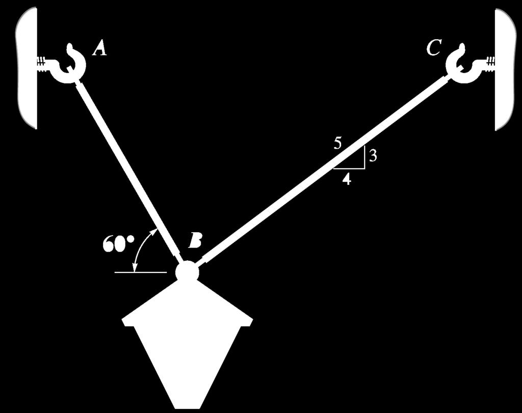 Exemplo 1.2 A luminária de 80 kg é sustentada por duas hastes, AB e BC, como mostra a fgura abaixo.
