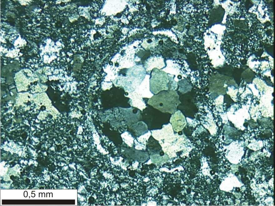 42 preenchidas por quartzo são raramente observadas e a feição esferulítica é comum (Fig.10 e 11).