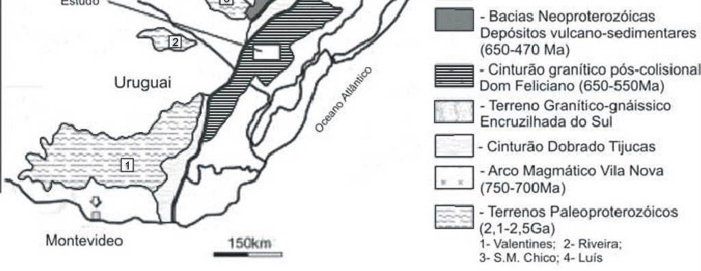 85 Figura 30 - Localização da área de estudo no contexto geológico regional. Modificado (Sommer et al. 2005) Philipp, R.P. & Machado, R. (2005). 6.1.