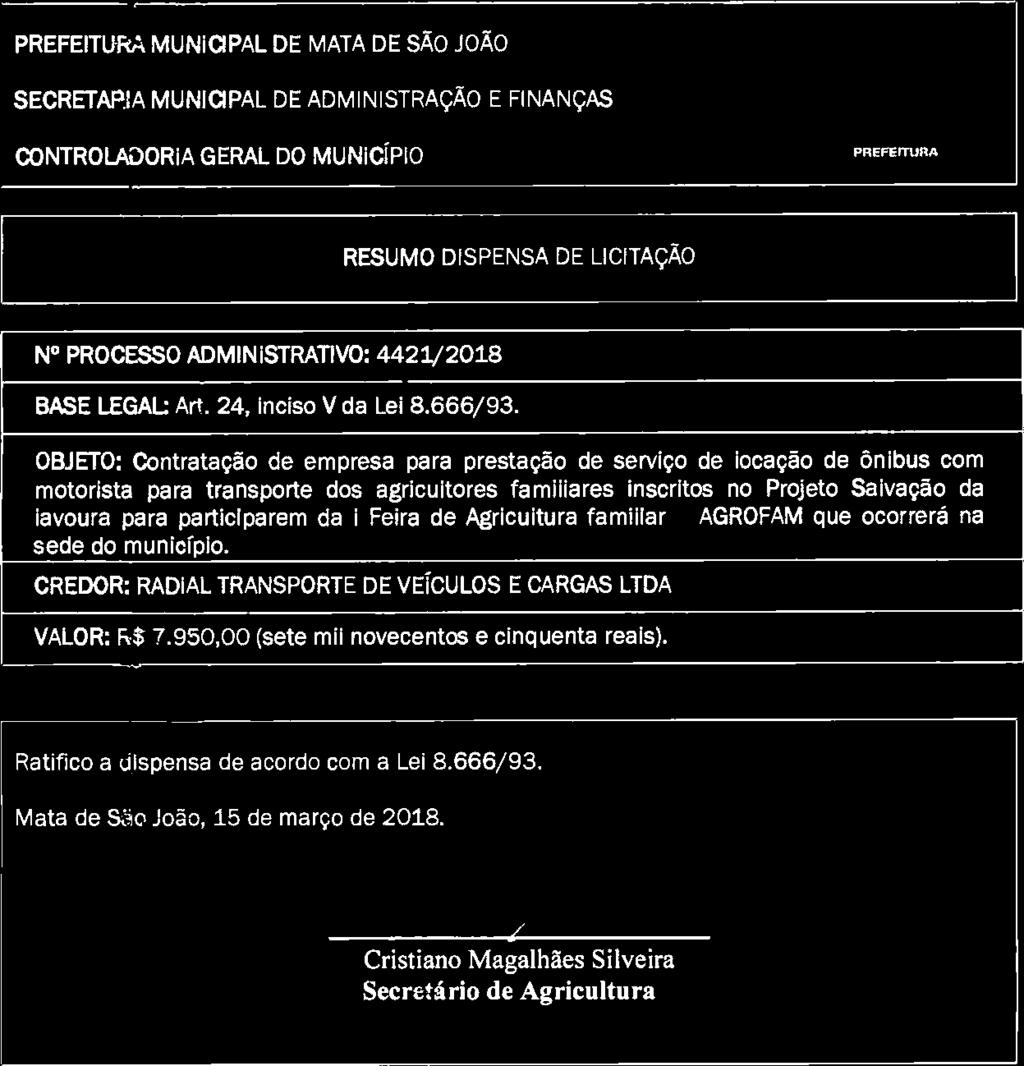 PREFEITURA MUNICIPAL DE MATA DE SÃO JOÃO SECRETARIA MUNICIPAL DE ADMINISTRAÇÃO E FINANÇAS CONTROLADORIA GERAL DO MUNICÍPIO MATA DE SÃO JOÃO PREFEITURA Um.c.ba.