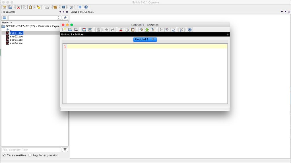 Desenvolvendo Programas: SciNotes Abra o editor SciNotes (primeiro ícone das ferramentas); O