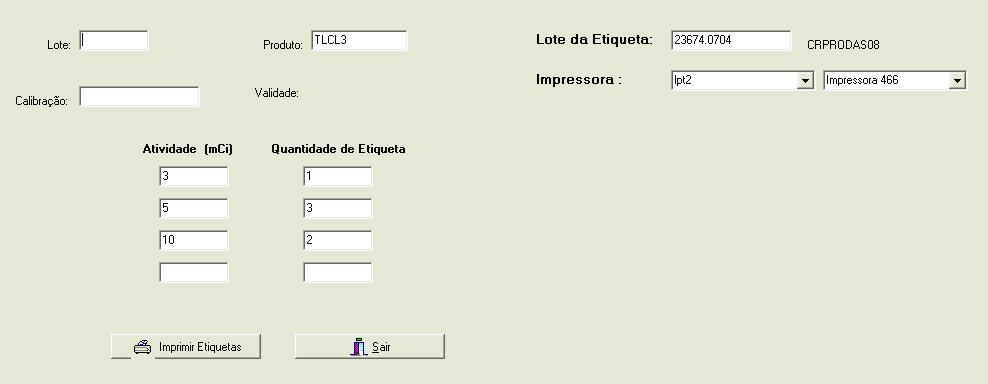 1.8. Etiquetas extras para distribuir a sobra da produção As sobras das produções de Tálio e Gálio são distribuídas em frascos de atividade