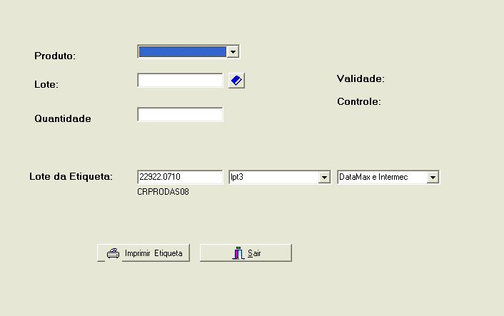 3.3. Etiqueta do Acrílico No menu principal de RL_etiqueta, selecionar Etiqueta do Acrílico Selecionar o produto Informar o lote ou para selecionar um lote clicar na figura do livro, o sistema