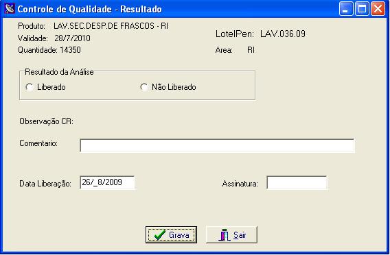 5.7.2. Resultado de Controle de Qualidade No menu principal de PETQFRSC, clicar em Controle de Qualidade, e depois clicar em Resultado.