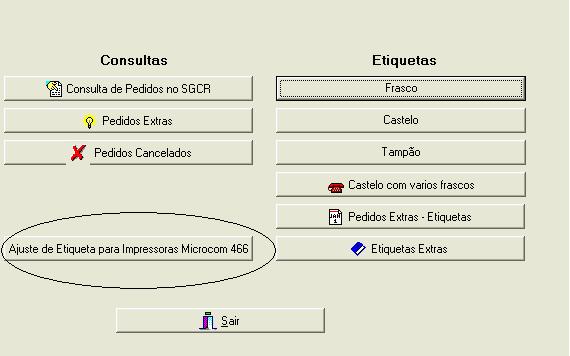 , ver item 1.8. - Consultas de Pedidos no SGCR, ver item 1.9. - Pedidos extras, ver item 1.10. - Pedidos Cancelados, ver item 1.11. - Ajustar Etiquetas para Impressoras Microcom 466, ver item 1.2.