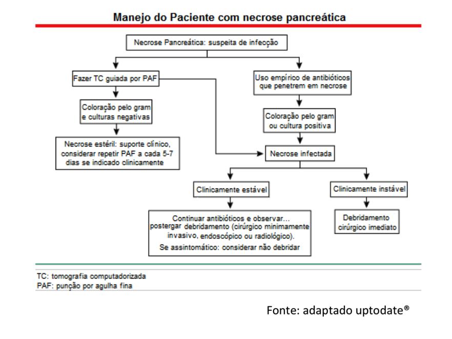 pode ser realizada uma punção por agulha fina guiada por TC para fazer cultura do material e orientar a antibioticoterapia.