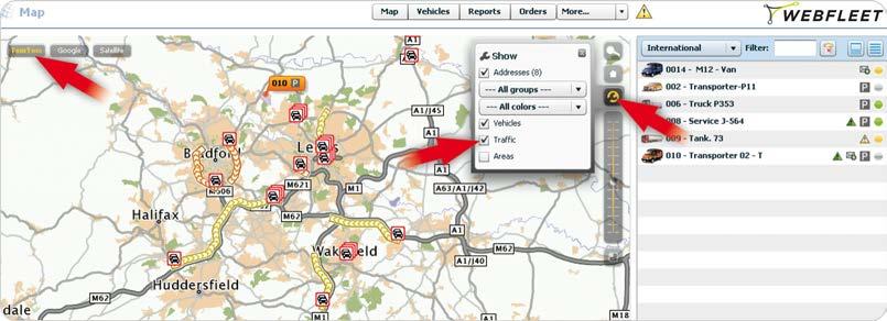 Mapa TomTom O mapa TomTom apresenta informação de tráfego actualizada, incluindo congestionamentos, obras nas vias e possíveis tempos de atraso.