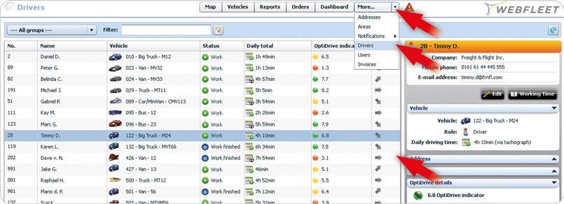 Segurança e eficiência do condutor Segurança e eficiência do condutor O WEBFLEET ajuda-o a orientar os seus condutores para melhorarem o seu estilo de condução.