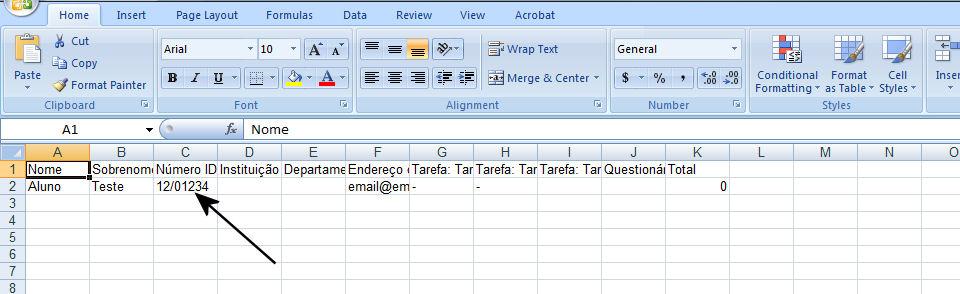 Baixando Notas em formato de planilha "Download em formato Excel" é o botão que se deve acionar para transferir para o computador do professor um arquivo em formato Excel (extensão.