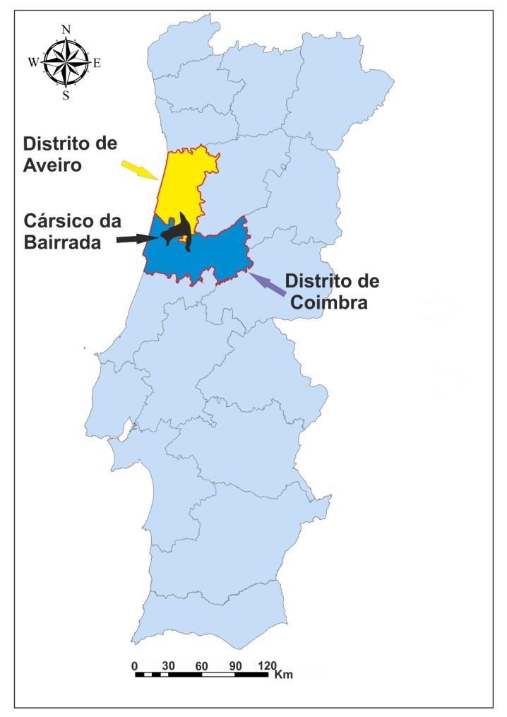 1 Introdução A Massa de Água Cársico da Bairrada apresenta uma área aflorante de 316 km 2 que se distribui pelos distritos de Aveiro e Coimbra (Figura 1.