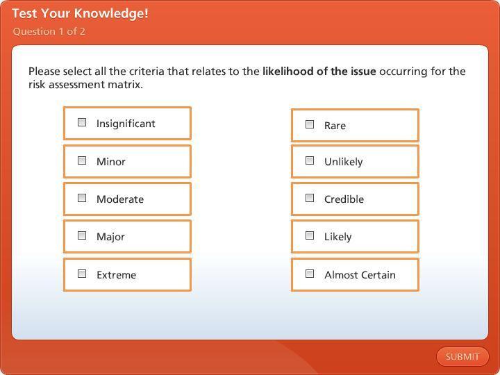 PROPERTIES On passing, 'Finish' button: On failing, 'Finish' button: Allow user to leave quiz: User may view