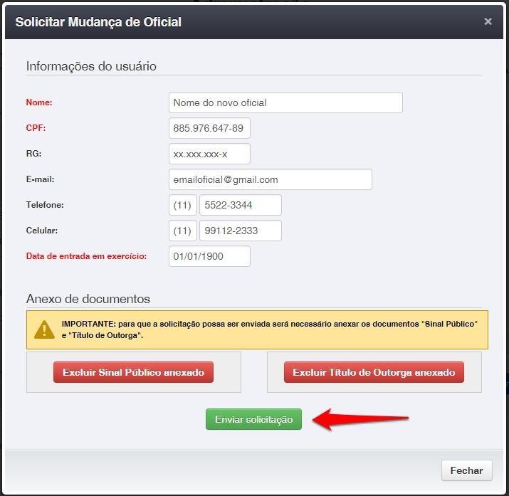 Figura 19 - Envio da solicitação da mudança do Oficial Figura