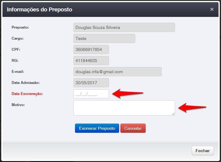 2.3.3. Exonerar Preposto A exoneração de Preposto tem como objetivo exonerar um usuário do cartório. Após exonerado, o usuário será bloqueado e não terá mais permissão para utilizar o sistema CRC.