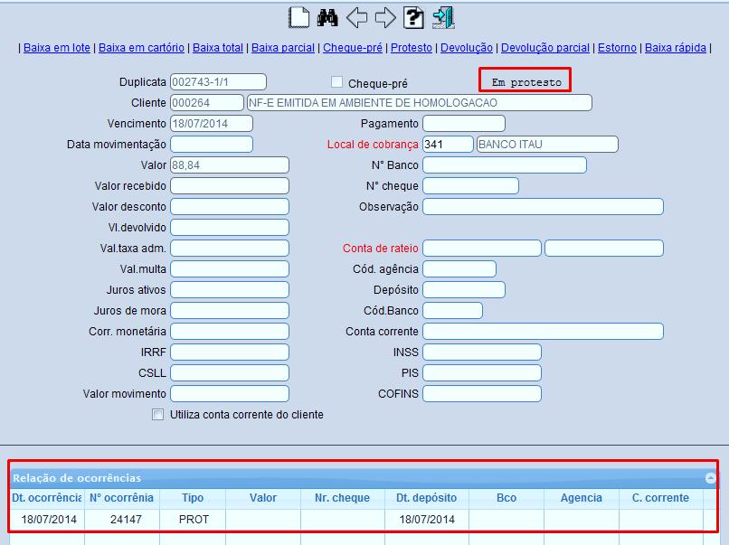 7. Protesto informe a (3) Data de movimentação, o (4) Valor da