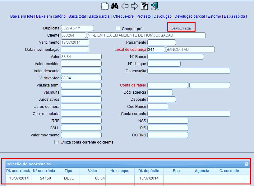 8. Devolução informe a (3) Data de movimentação, o (4) Valor da movimentação e clique em (5) Devolução.