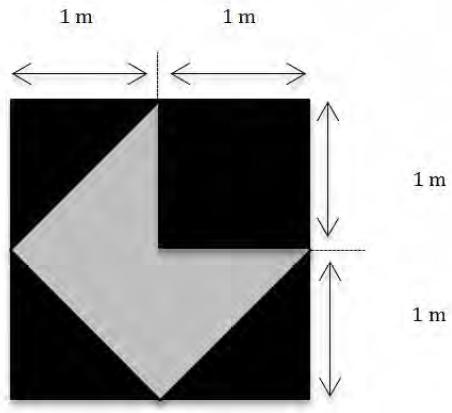 Questão 03 - (FGV /2016) A figura a seguir representa a tela de um quadro pós-moderno, um quadrado cujos lados medem 2 metros.
