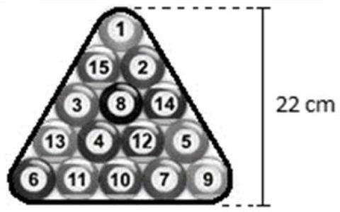 c) 29. d) 32. e) 33. Questão 17 - (IBMEC SP/2016) Quinze bolas esféricas idênticas de bilhar estão perfeitamente encostadas entre si, e presas por uma fita totalmente esticada.