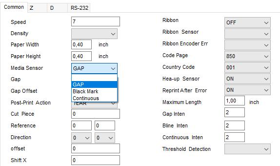 7.3.1 CONFIGURANDO O TIPO DE SENSOR A) Ligue a impressora e conecte-a na porta USB do computador. B) Em Interface, selecione USB, e clique em Get.