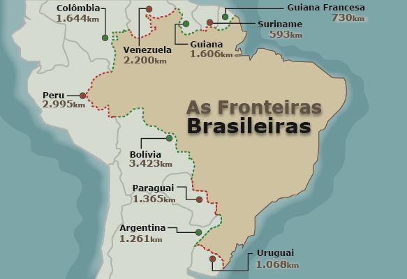 As fronteiras do Brasil Em geral, quando falamos em território brasileiro, falamos em um espaço muito amplo e privilegiado, pois, além de ser um dos maiores países do mundo, o Brasil também é um dos