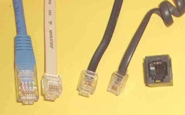 RJ 45 RJ11C/RJ11W: 6P2C, para uma linha telefônica (6P4C com energia no segundo par) RJ14C/RJ14W: 6P4C, para duas linhas telefônicas (6P6C com energia no terceiro par) RJ25C/RJ25W: 6P6C, para três