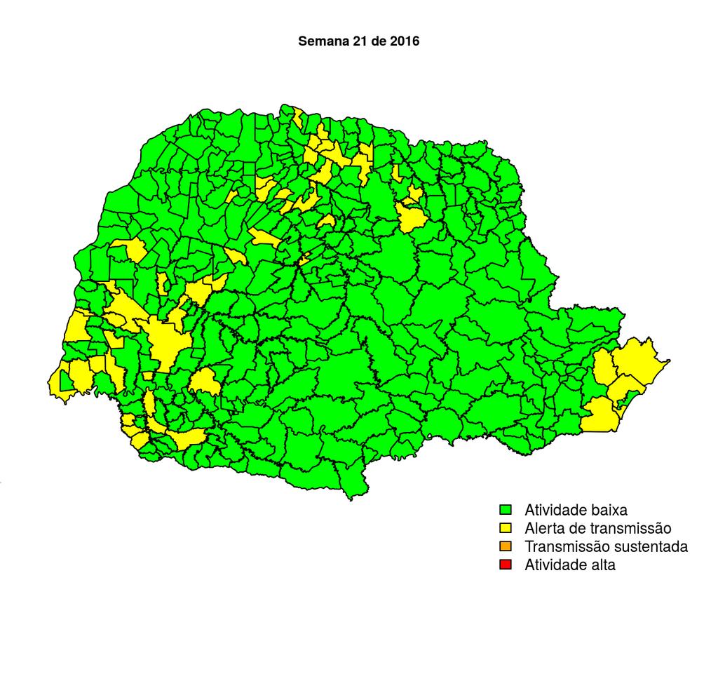 Boletim Semanal Semana 21 de 2016 O Estado Regionais de Saúde: Umuarama Paranavaí Francisco Beltrão Apucarana Maringá Campo Mourão União da Vitória Guarapuava Pato Branco Cascavel Cianorte Londrina