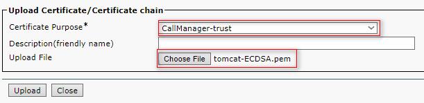 baseados) Navegue ao > gerenciamento de certificado do > segurança da administração do OS e transfira arquivos pela rede ambos os Certificados CUC Tomcat (RSA & EC