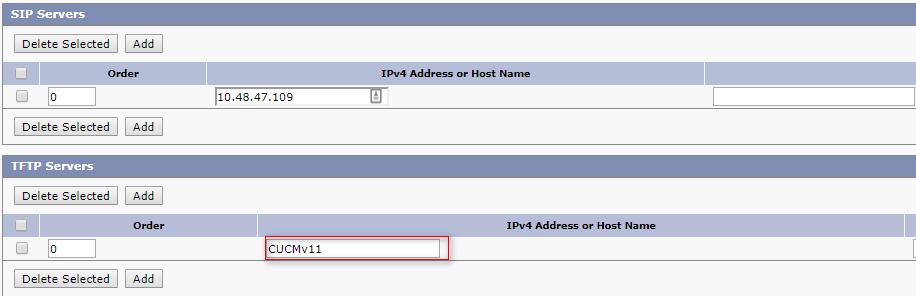 2. Adicionar a referência do servidor TFTP No grupo de porta que os princípios paginam, navegam para editar > server e para adicionar o FQDN do servidor TFTP de seu conjunto CUCM.