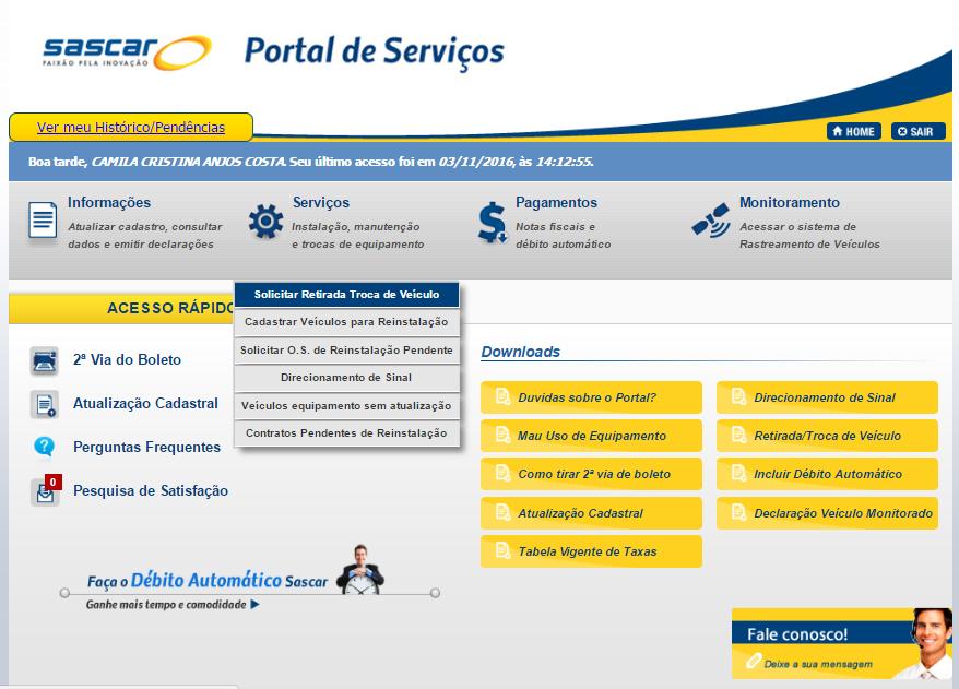 Depois que o técnico finalizar a retirada, você deve solicitar a reinstalação