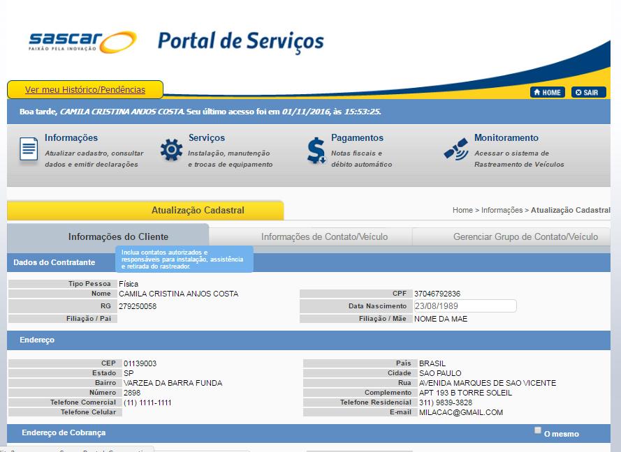 Para a inclusão de contatos autorizados, clique em