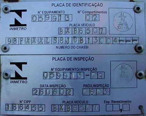 Plaquetas de Identificação e Inspeção Nº registro no OCI nº Chassi Itens a ser fiscalizado