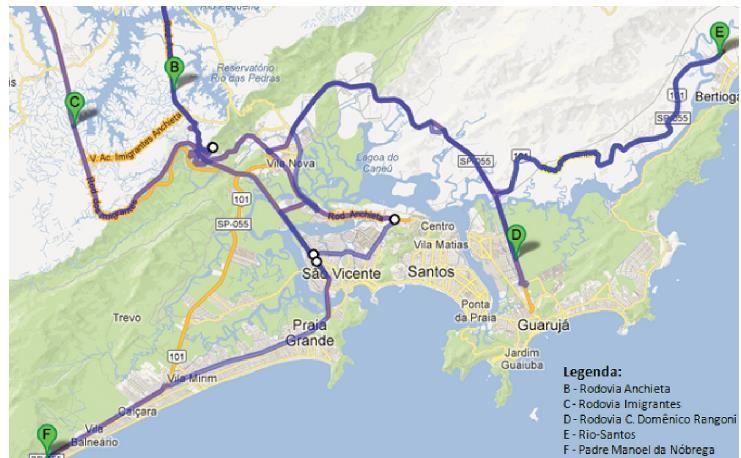 31 As principais ligações ao Porto de Santos segundo a Codesp (2016), são feitas através do modal rodoviário, ferroviário e marítimo.