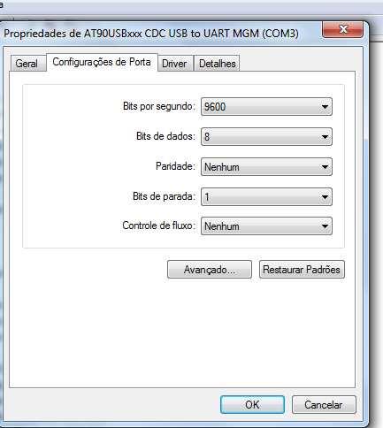 Ao clicar em propriedades, abre-se a janela da figura 26. Escolha a opção configurações de Porta e clique no botão avançado... da figura 26. Figura 26 tela de configuração da porta serial Surgirá a janela da figura 27.