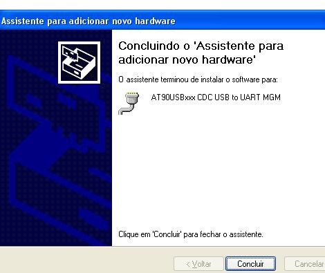 Figura 7 Tela de conclusão do assistente Após este processo é necessário verificar no sistema o número da porta COM criada pelo Windows. Ela deve ser menor ou igual a COM9.