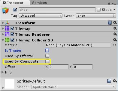 Composite Collider Para otimizarmos o nosso tilemap e evitar que a Unity crie colisores desnecessários para todos os tiles podemos