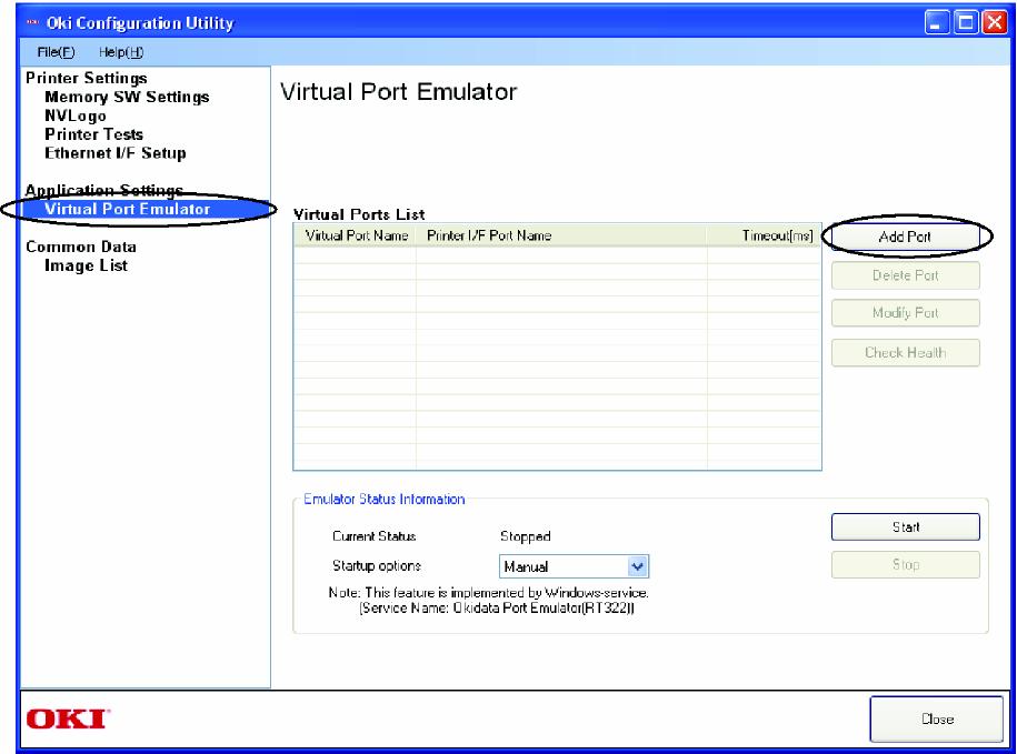 4.2.1 Virtual Port Emulator (Emulador de porta virtual) Em Virtual Port Emulator (Emulador de porta virtual), as impressoras equipadas com uma interface USB ou interface Ethernet podem ser
