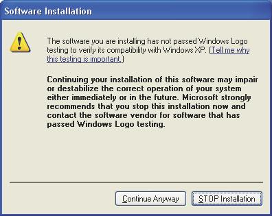 7. Quando a instalação terminar, a caixa de diálogo de confirmação da instalação do software aparecerá. Clique no botão [Continue Anyway] (Continuar mesmo assim). 8.