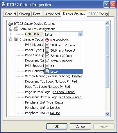 3.2 Configuração do tamanho do papel O driver é compatível com tamanhos padrão e tamanhos definidos pelo usuário. 3.2.1 Tamanhos padrão Os tamanhos padrão a seguir são compatíveis com o driver RT322.