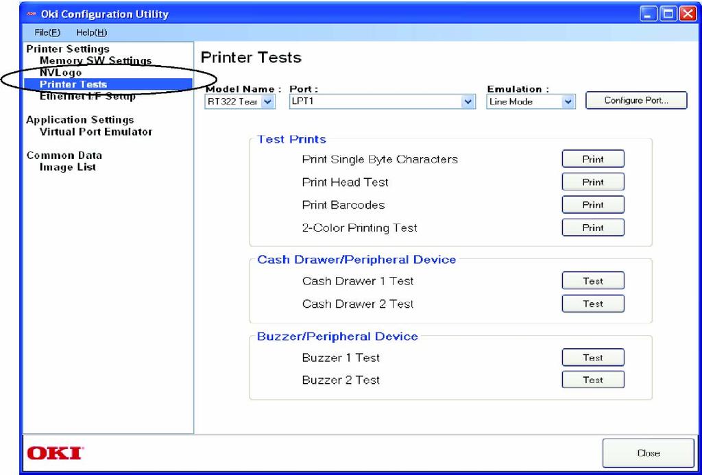 4.1.3 Printer Tests (Testes da impressora) A opção Printer Tests (Testes da impressora) executa a função de impressão da impressora e imprime várias amostras.