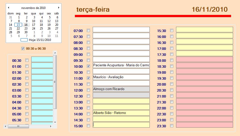 AGENDA A agenda inicia-se automaticamente do dia "hoje".