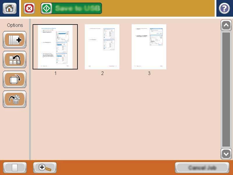2 Botão de visualização: Toque no botão de visualização para alternar entre a visualização padrão de uma página e a visualização de várias páginas.